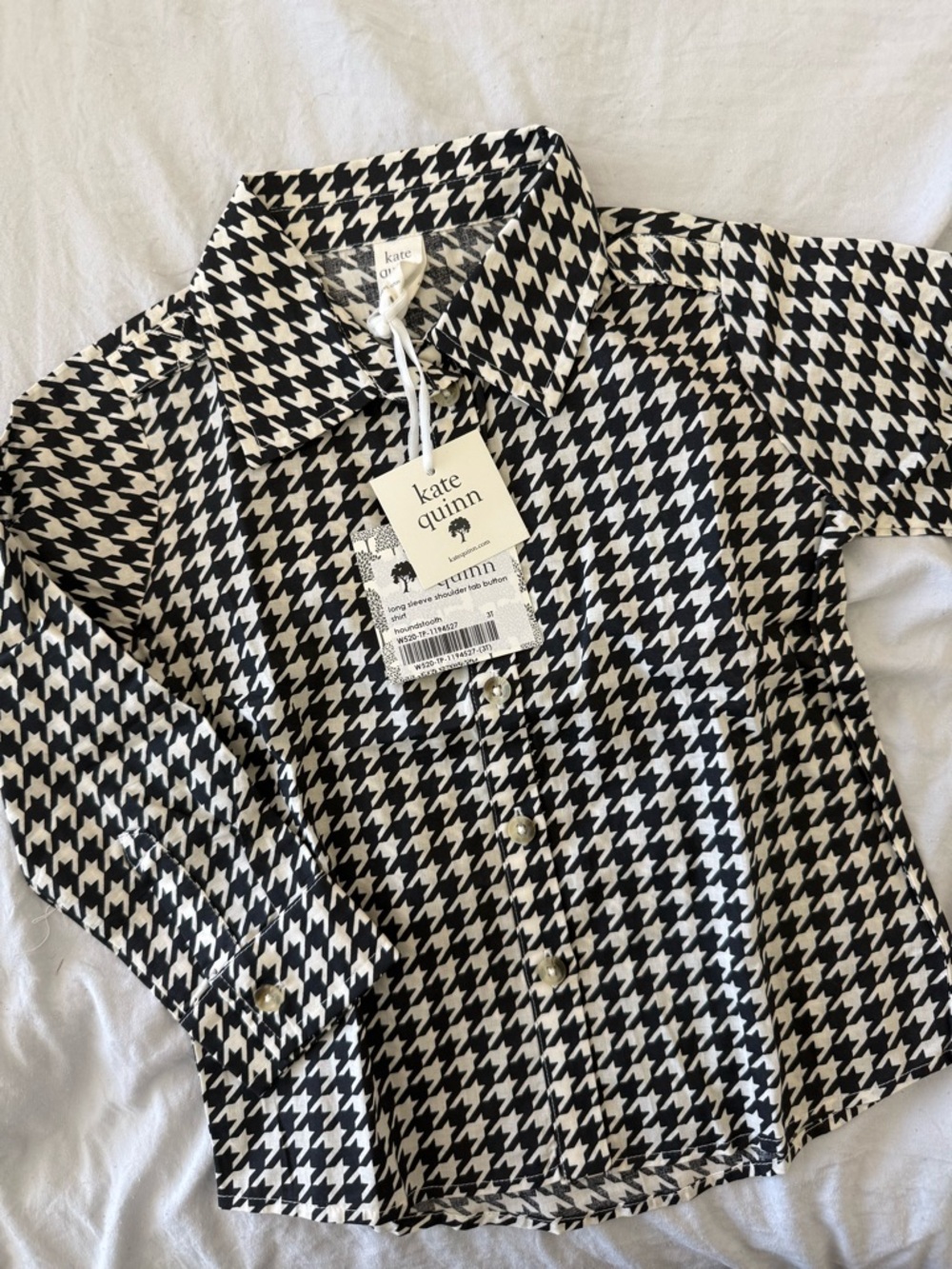 kate quinn Black and White Houndstooth Button-Down Shirt